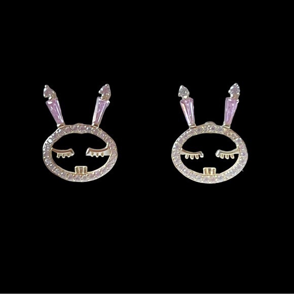 18K gold Zircon bunny earrings 1.5cm X 1cm stud earrings - Picture 1 of 12